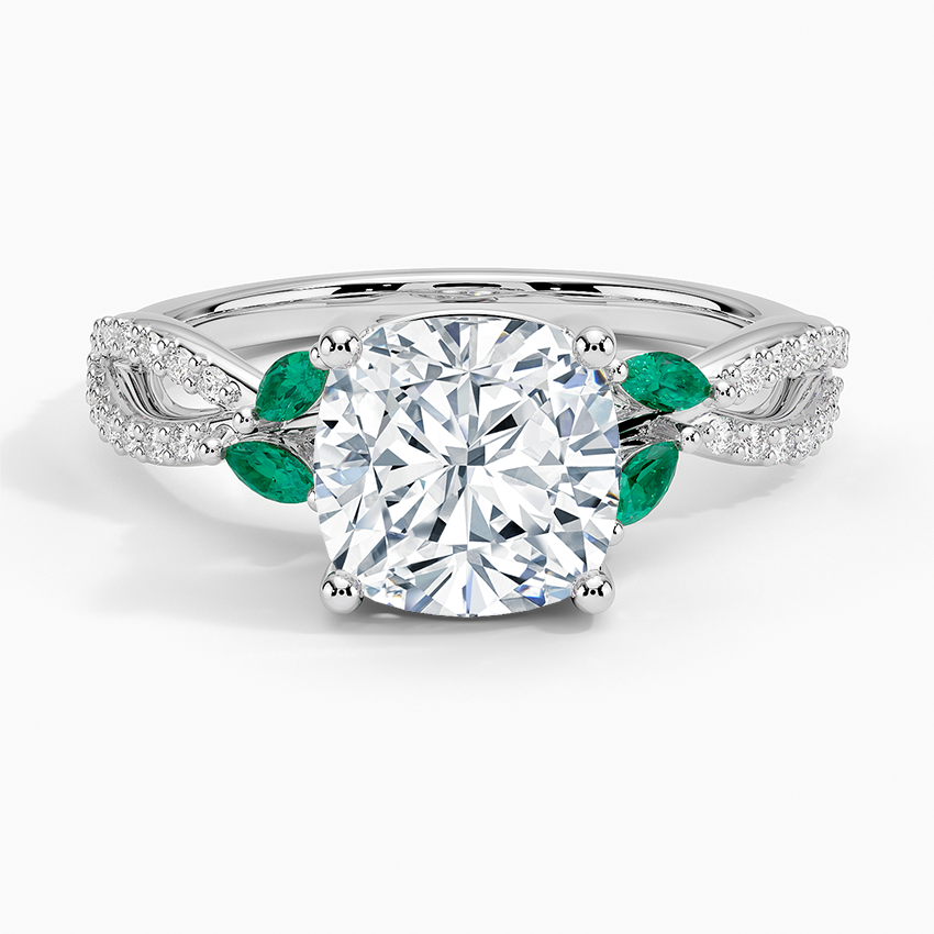 Luxe Willow Lab Emerald and Diamond Ring (1/8 ct. tw.) - Cushion Cut Center Stone