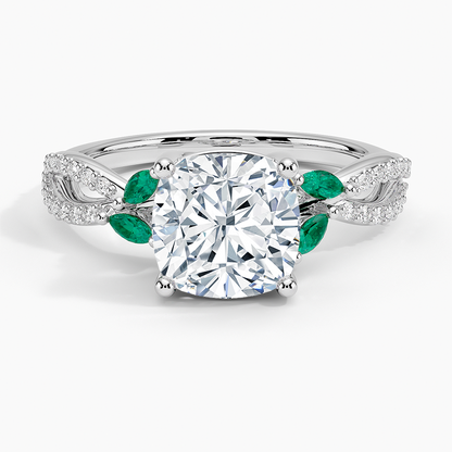 Luxe Willow Lab Emerald and Diamond Ring (1/8 ct. tw.) - Cushion Cut Center Stone