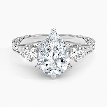 Hudson Engraved Three Stone Diamond Ring (1/3 ct. tw.) - Pear Center Stone