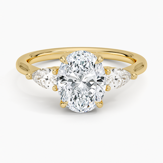 Opera Three Stone Diamond Ring - Oval Center Stone