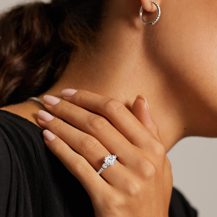 Amelie Three Stone Diamond Ring - Asscher Cut Center Stone