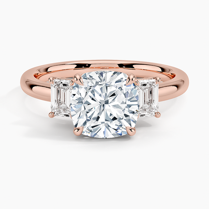 Rhiannon Emerald Cut Three Stone Diamond Ring (1/2 ct. tw.) - Cushion Cut Center Stone