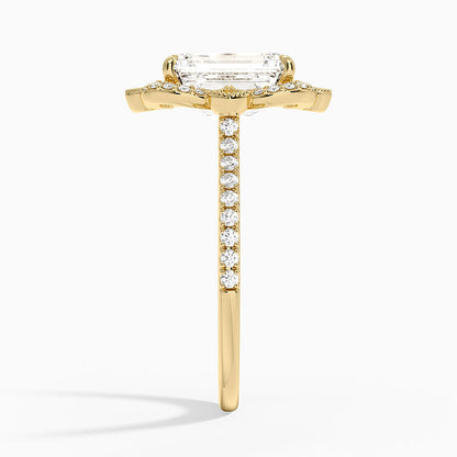 Reina Halo Diamond Ring - Emerald Cut Center Stone