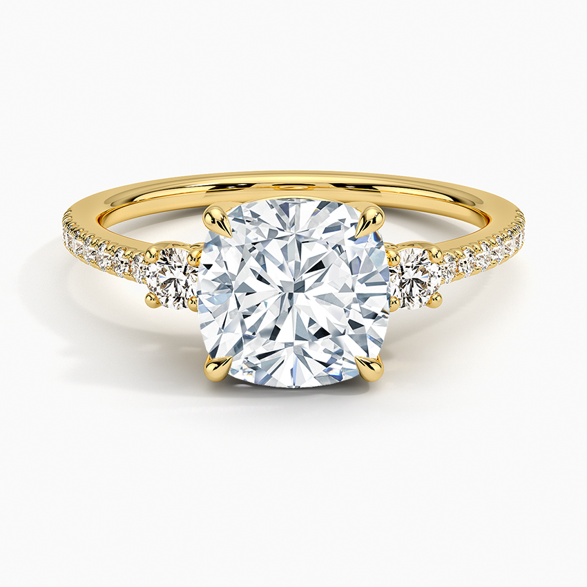 Lyra Three Stone Diamond Ring (1/4 ct. tw.) - Cushion Cut Center Stone
