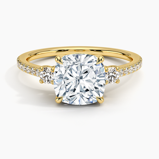 Lyra Three Stone Diamond Ring (1/4 ct. tw.) - Cushion Cut Center Stone