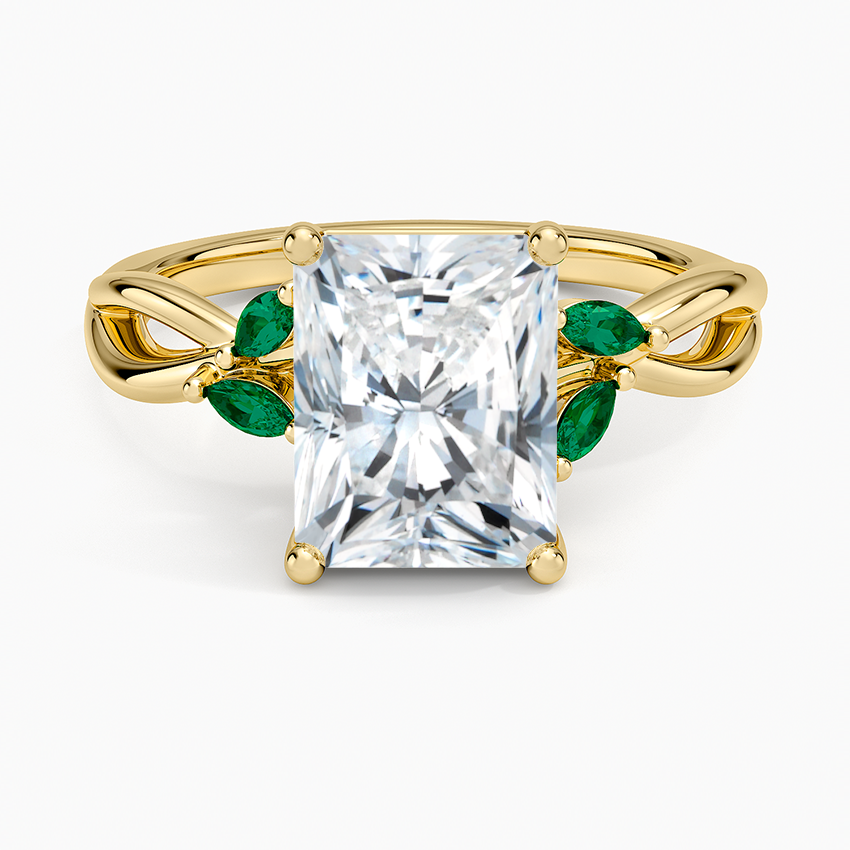 Willow Ring With Lab Emerald Accents - Radiant Cut Center Stone