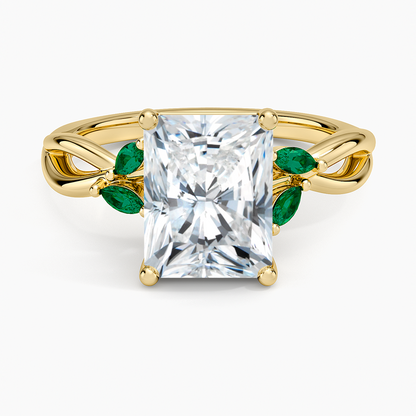 Willow Ring With Lab Emerald Accents - Radiant Cut Center Stone