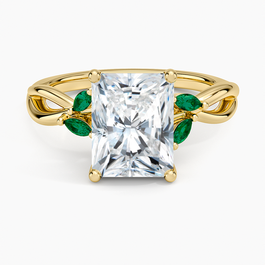 Willow Ring With Lab Emerald Accents - Radiant Cut Center Stone