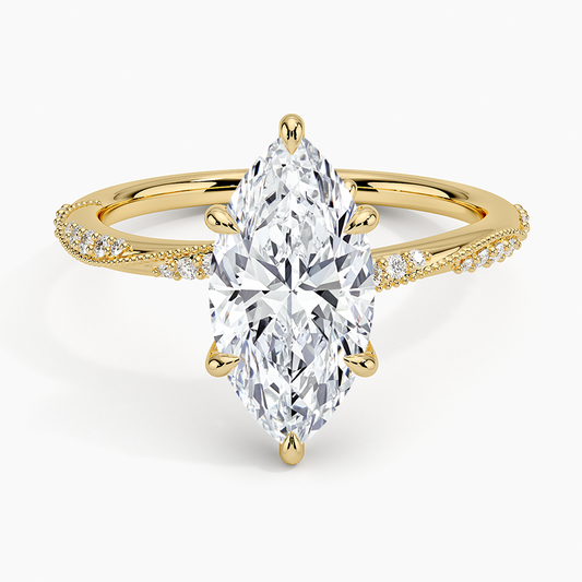 Camellia Hidden Accent 1.5mm Diamond Ring - Marquise Center Stone