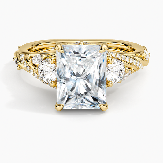 Begonia Vine Three Stone Diamond Ring (2/3 ct. tw.) - Radiant Cut Center Stone