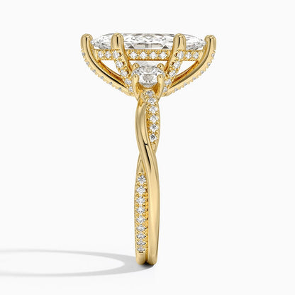 Adorned Petite Twisted Vine Three Stone Diamond Ring - Marquise Cut Center Stone