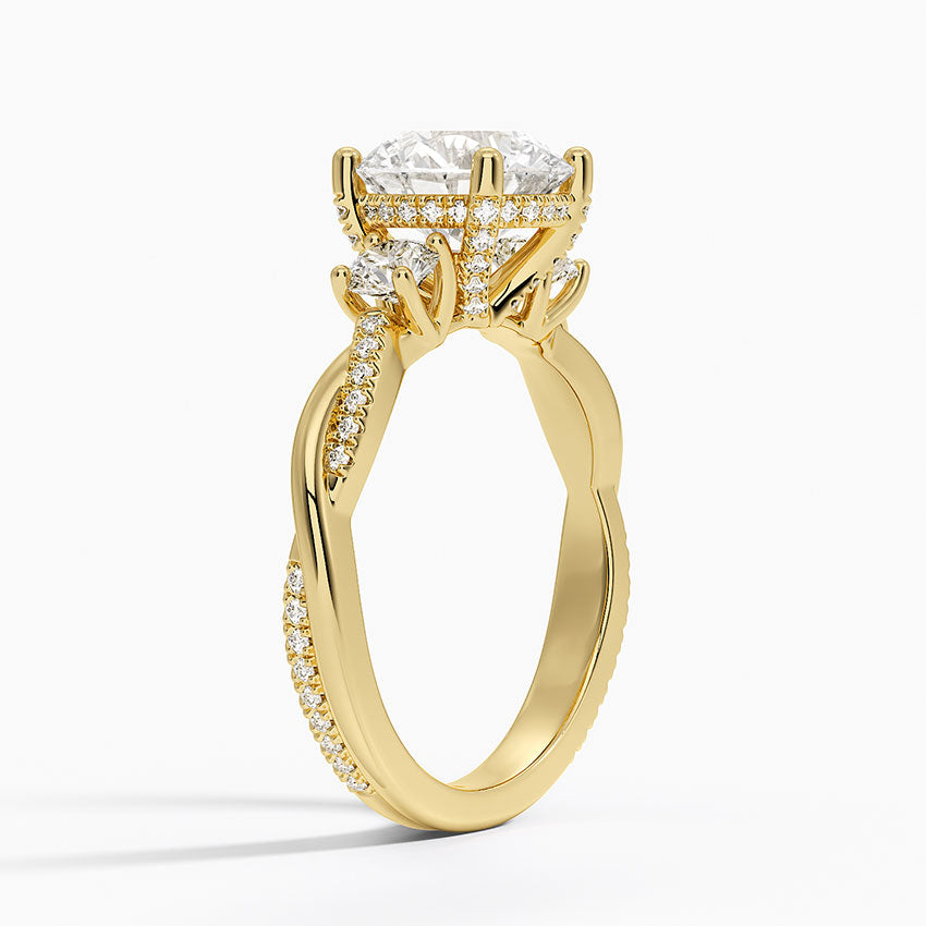 Adorned Petite Twisted Vine Three Stone Diamond Ring - Round Cut Center Stone