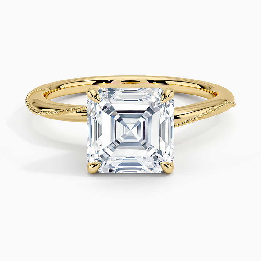 Adorned Camellia Milgrain Diamond Ring - Asscher Cut Center Stone