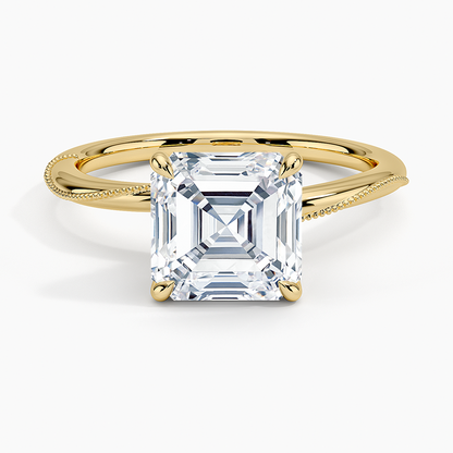 Adorned Camellia Milgrain Diamond Ring - Asscher Cut Center Stone