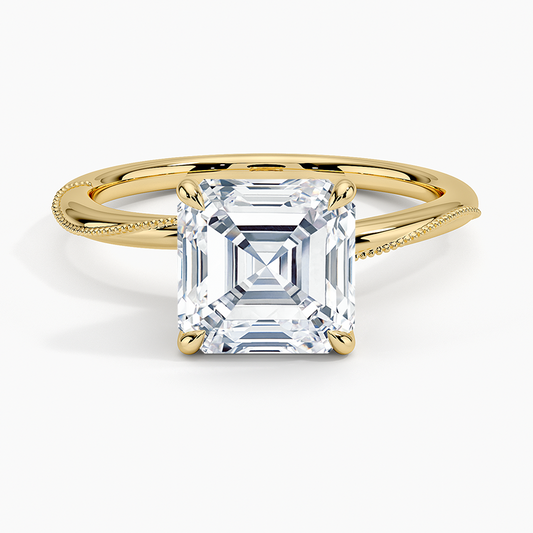 Adorned Camellia Milgrain Diamond Ring - Asscher Cut Center Stone