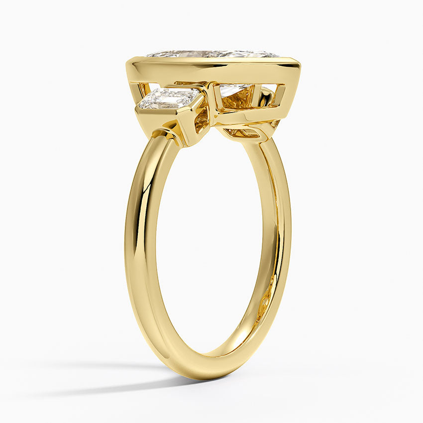 Rhiannon Bezel Three Stone Diamond Ring - Marquise Cut Center Stone