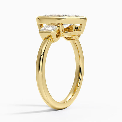 Rhiannon Bezel Three Stone Diamond Ring - Marquise Cut Center Stone