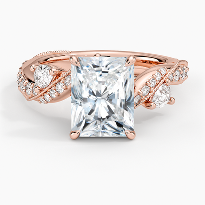 Grand Camellia Diamond Ring - Radiant Cut Center Stone