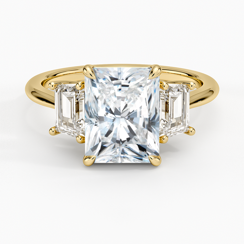 Luxe Embrace Three Stone Trapezoid Diamond Ring - Radiant Cut Center Stone