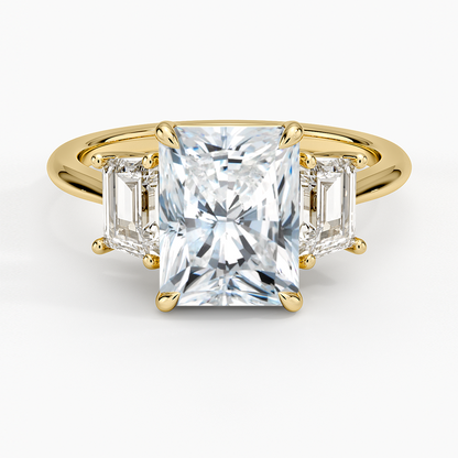Luxe Embrace Three Stone Trapezoid Diamond Ring - Radiant Cut Center Stone