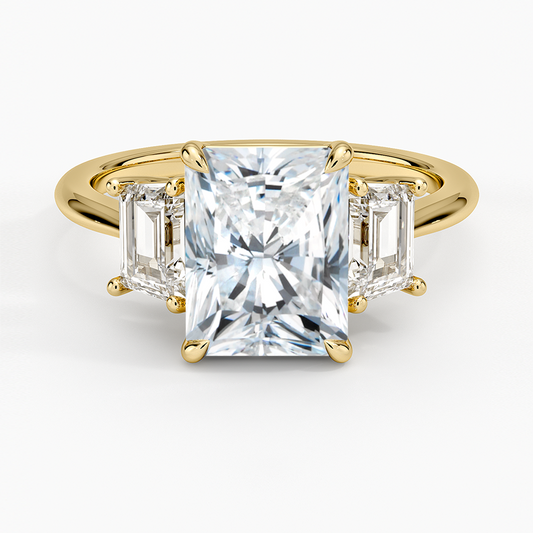 Luxe Embrace Three Stone Trapezoid Diamond Ring - Radiant Cut Center Stone