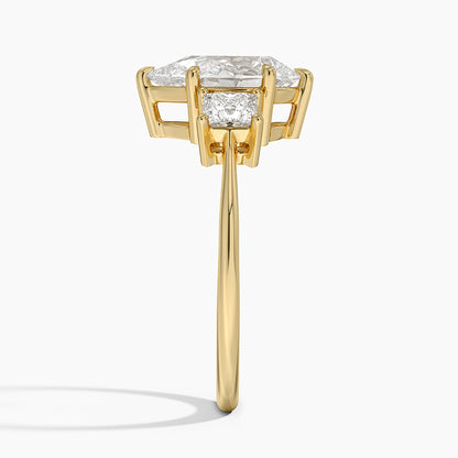 Princess Cut Three Stone Diamond Ring - Pear Cut Center Stone