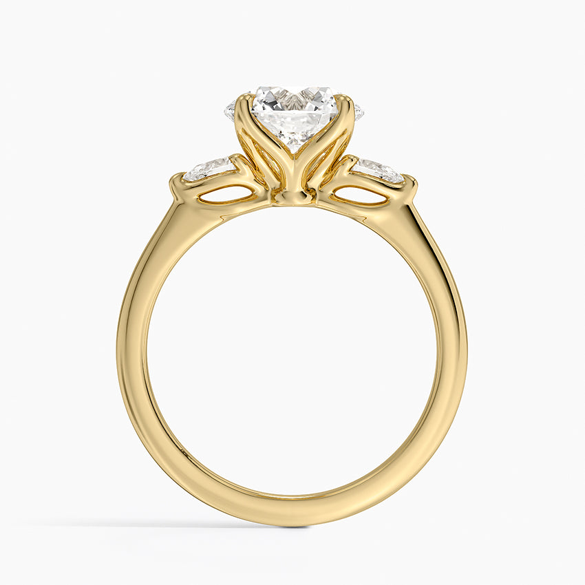 Petite Fleur Three Stone Diamond Ring - Round Center Stone