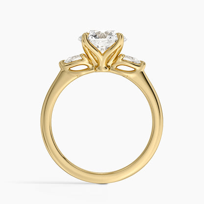 Petite Fleur Three Stone Diamond Ring - Round Center Stone
