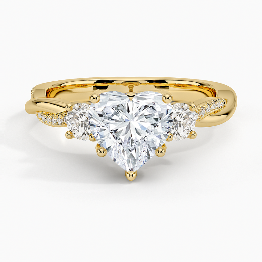 Adorned Petite Twisted Vine Three Stone Diamond Ring - Heart Cut Center Stone