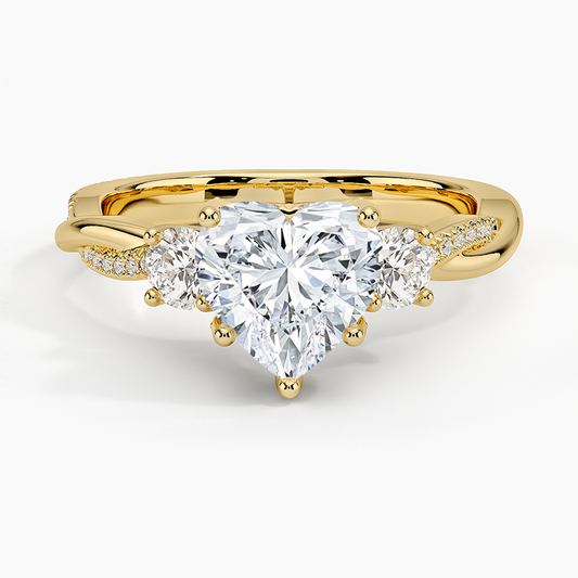 Adorned Petite Twisted Vine Three Stone Diamond Ring - Heart Cut Center Stone