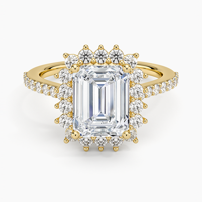 Luxe Sunburst Halo Diamond Ring (1/2 ct. tw.) - Emerald Cut Center Stone