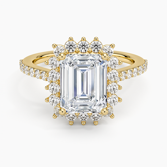 Luxe Sunburst Halo Diamond Ring (1/2 ct. tw.) - Emerald Cut Center Stone