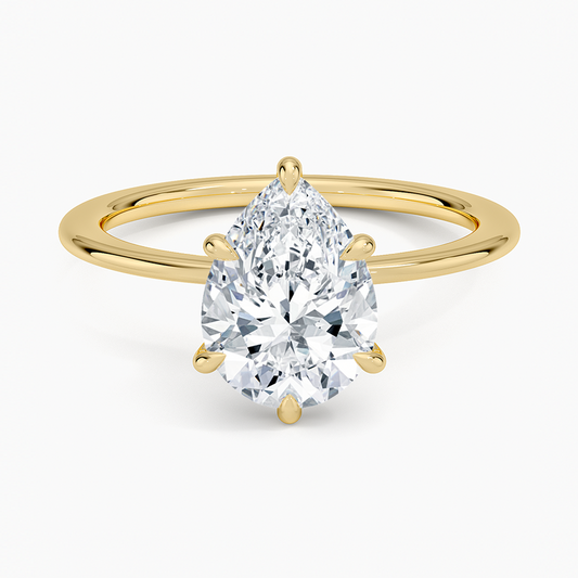 Petite Secret Halo Diamond Ring - Pear Center Stone