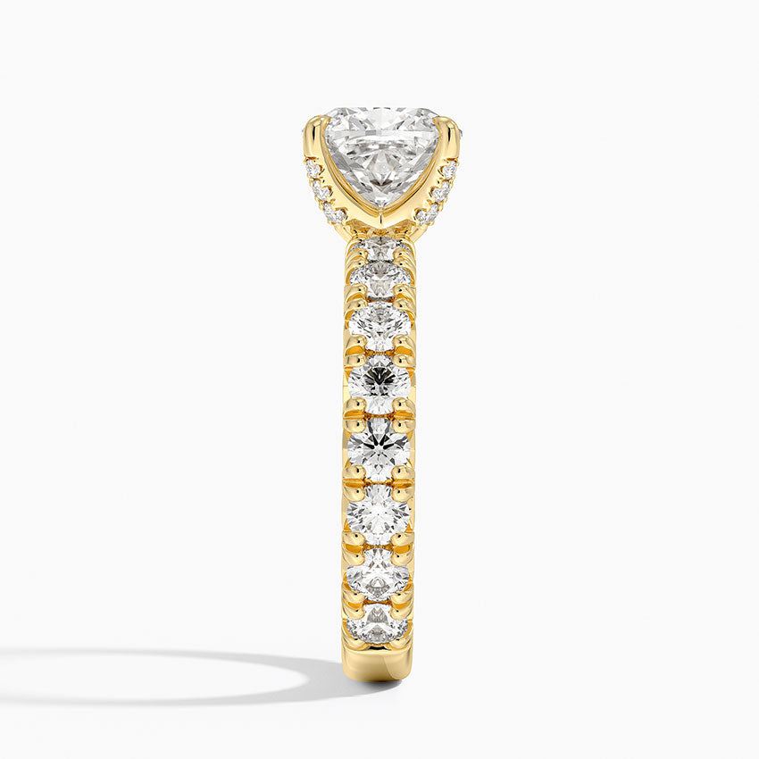 Ellora Three-Quarter Coverage Diamond Ring - Cushion Cut Center Stone