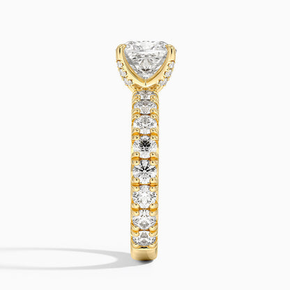 Ellora Three-Quarter Coverage Diamond Ring - Cushion Cut Center Stone