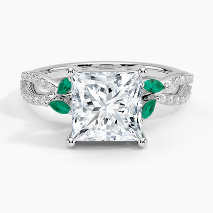 Luxe Willow Lab Emerald and Diamond Ring (1/8 ct. tw.) - Princess Cut Center Stone