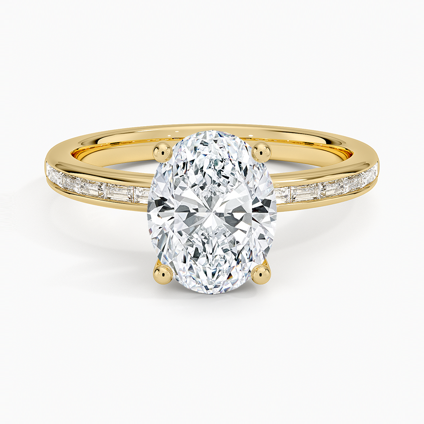Tabitha Channel Set Baguette Diamond Ring - Oval Cut Center Stone