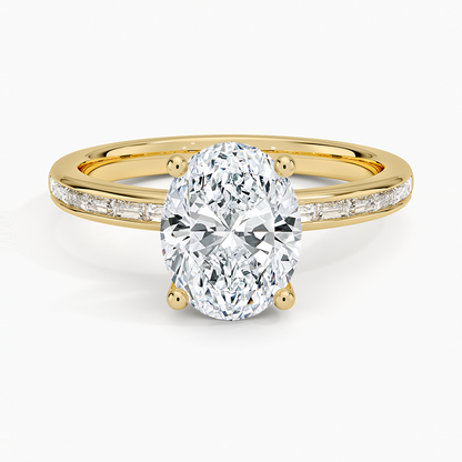 Tabitha Channel Set Baguette Diamond Ring - Oval Cut Center Stone