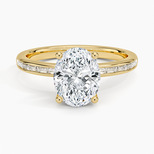 Tabitha Channel Set Baguette Diamond Ring - Oval Cut Center Stone