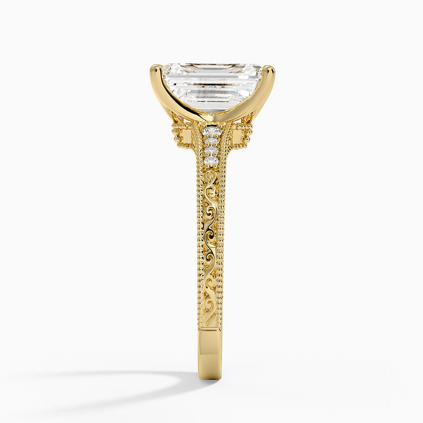 Hudson Engraved Diamond Ring - Emerald Cut Center Stone