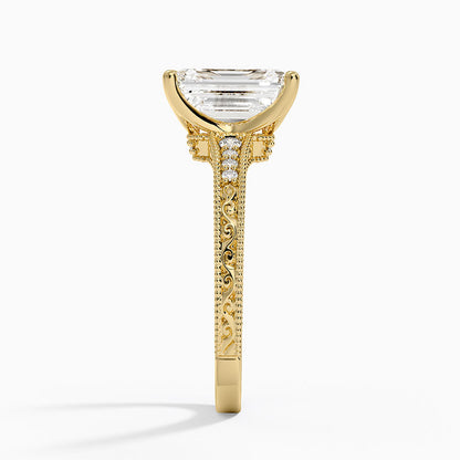 Hudson Engraved Diamond Ring - Emerald Cut Center Stone