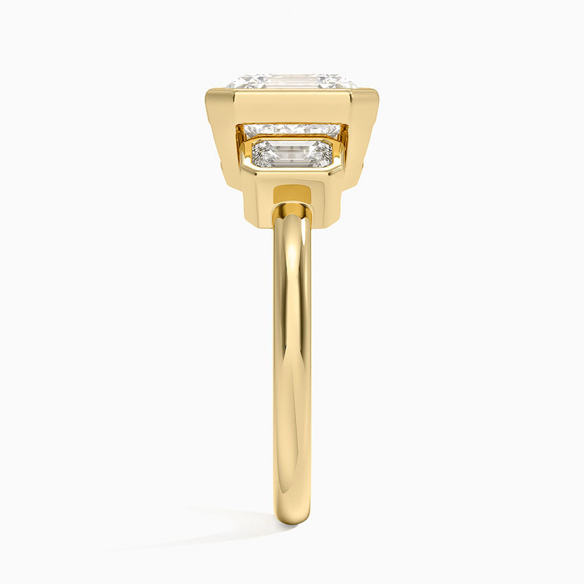 Rhiannon Bezel Three Stone Diamond Ring - Asscher Cut Center Stone