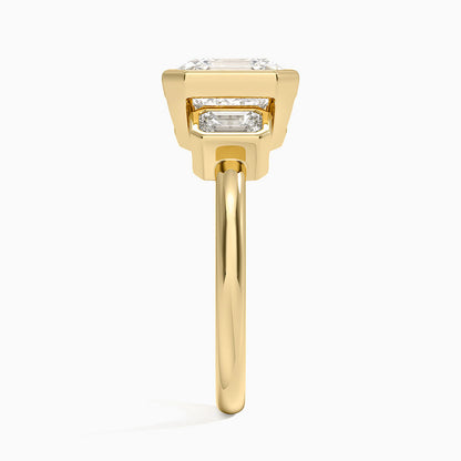 Rhiannon Bezel Three Stone Diamond Ring - Asscher Cut Center Stone