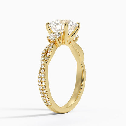 Luxe Three Stone Petite Twisted Vine Diamond Ring - Round Center Stone