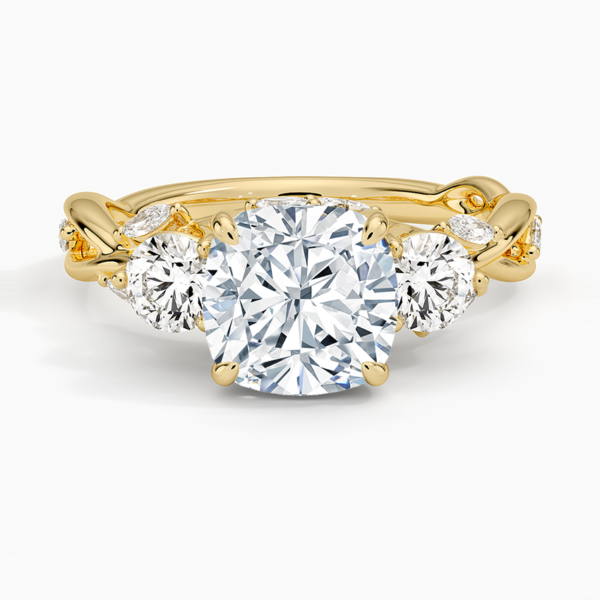 Secret Garden Three Stone Diamond Ring (3/4 ct. tw.) - Cushion Cut Center Stone