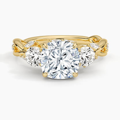 Secret Garden Three Stone Diamond Ring (3/4 ct. tw.) - Cushion Cut Center Stone