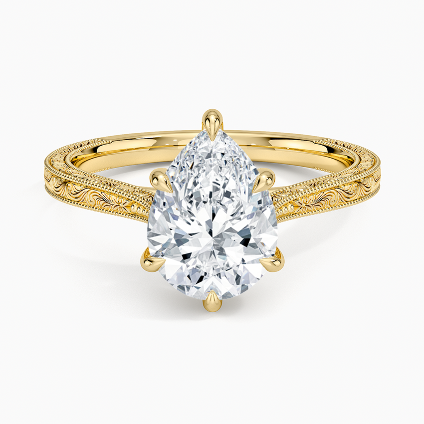 Elsie Engraved Ring - Pear Center Stone