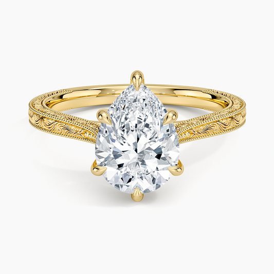 Elsie Engraved Ring - Pear Center Stone