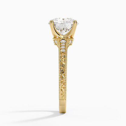Hudson Engraved Diamond Ring - Round Center Stone
