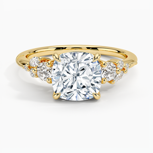 Camellia Three Stone Diamond Ring (1/3 ct. tw.) - Cushion Cut Center Stone